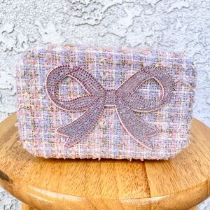 Pastel Pink Purple & White Preppy Tweed Jewelry Travel Case